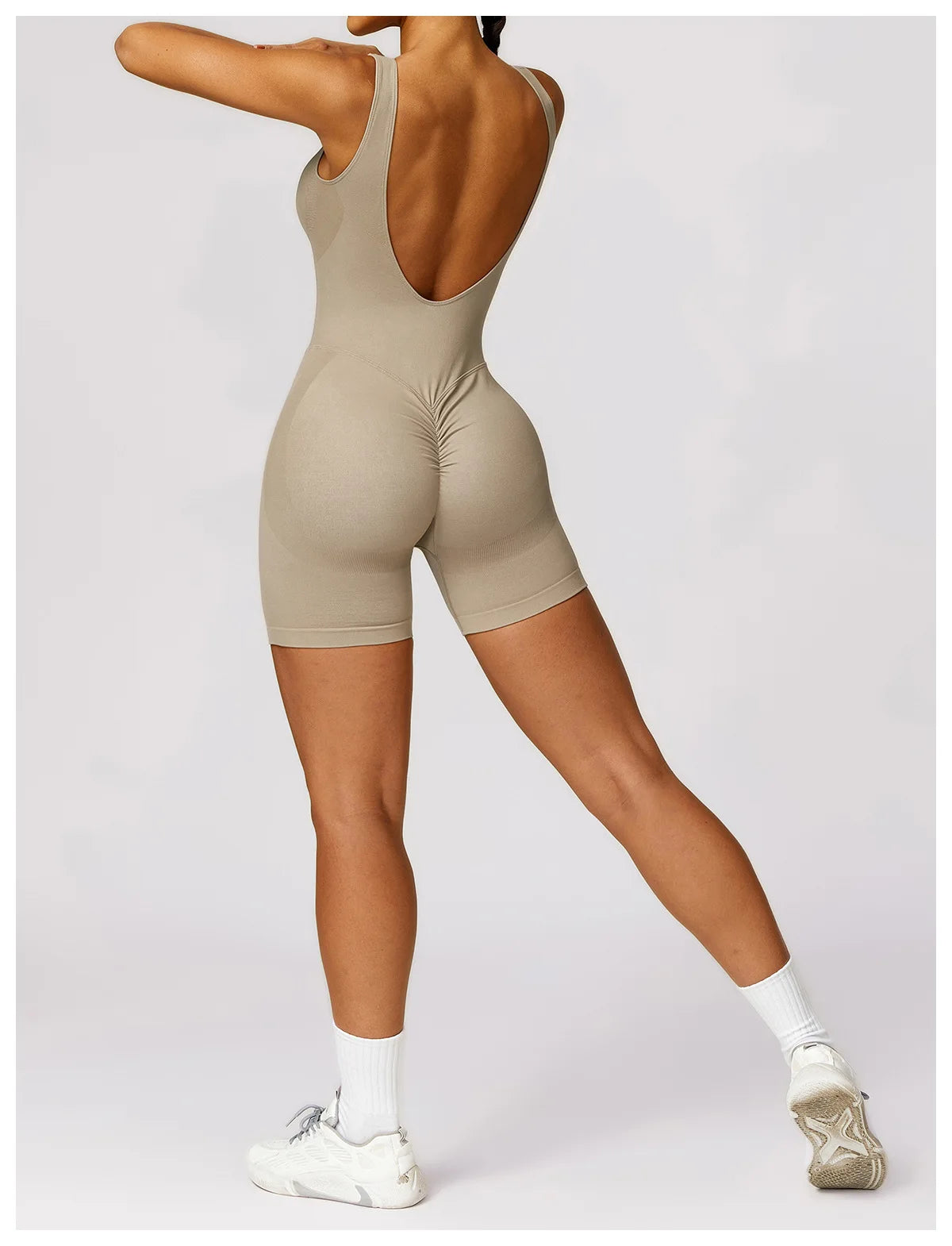 Women's Romper Yoga Hollow Backless Scrunch Seamless One Piece Outfit Fitness Overalls Playsuit Gym Sport Short Jumpsuit