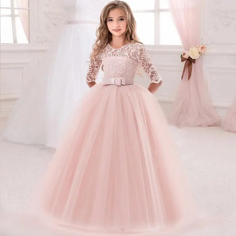 Teens Girls Princess Dress for Party Ball Gown Wedding White Dresses Kids Birthday Bridesmaid Costume Lace Flower Pageant Dress The Clothing Company Sydney