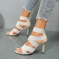 Khaki Beige Thin High Heels Women Summer Elastic Band Dress Party Wedding Shoe Back Zip Gladiator Sandals