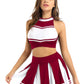 Women's Cheerleading Costume Uniform Carnival Cosplay Outfit Stand Collar Sleeveless Crop Top with Mini Pleated Skirt