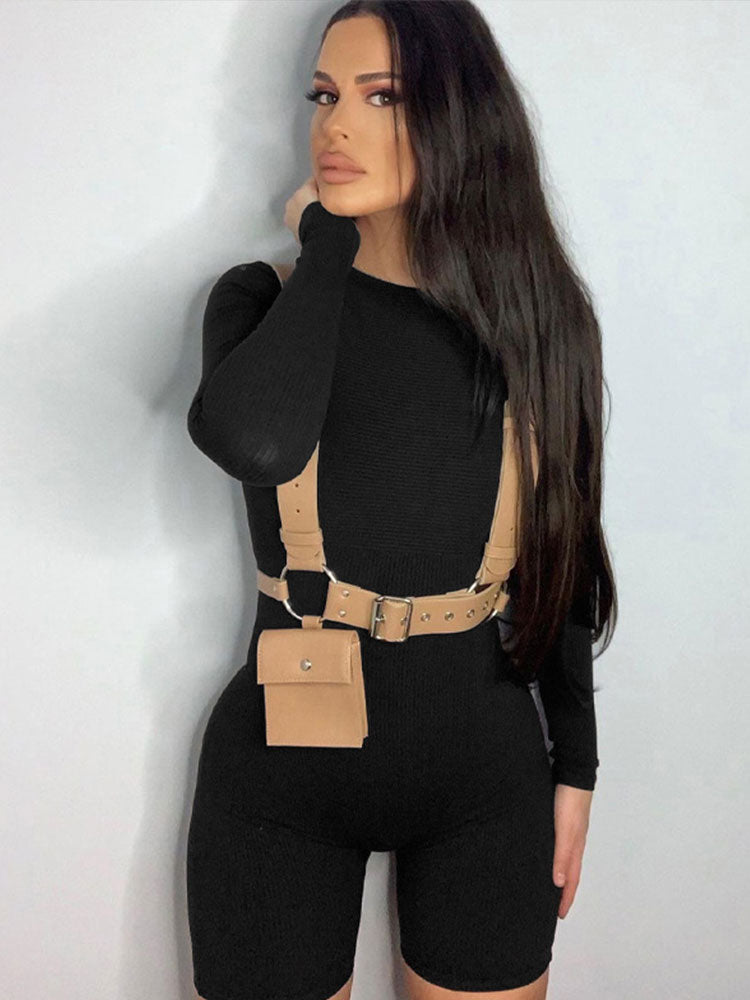 Casual Women's Knitted Bodycon Jumpsuit Fashion Long Sleeve Short Sport One-piece Suit Spring Back Zipper Yoga Playsuit The Clothing Company Sydney