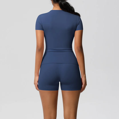 Workout Sportswear 2 Piece Piece Female Yoga Shirt Push Up Workout Clothes Outdoors Sport  High Waist  Fitness Sport Shorts