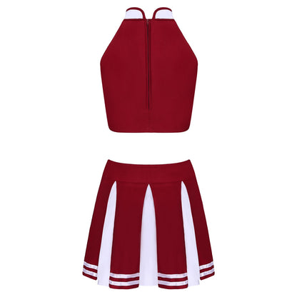 Women's Cheerleader Cosplay Costume Uniform Outfit Stand Collar Crop Top with Mini Pleated Skirts Carnival Cheerleading Suit The Clothing Company Sydney