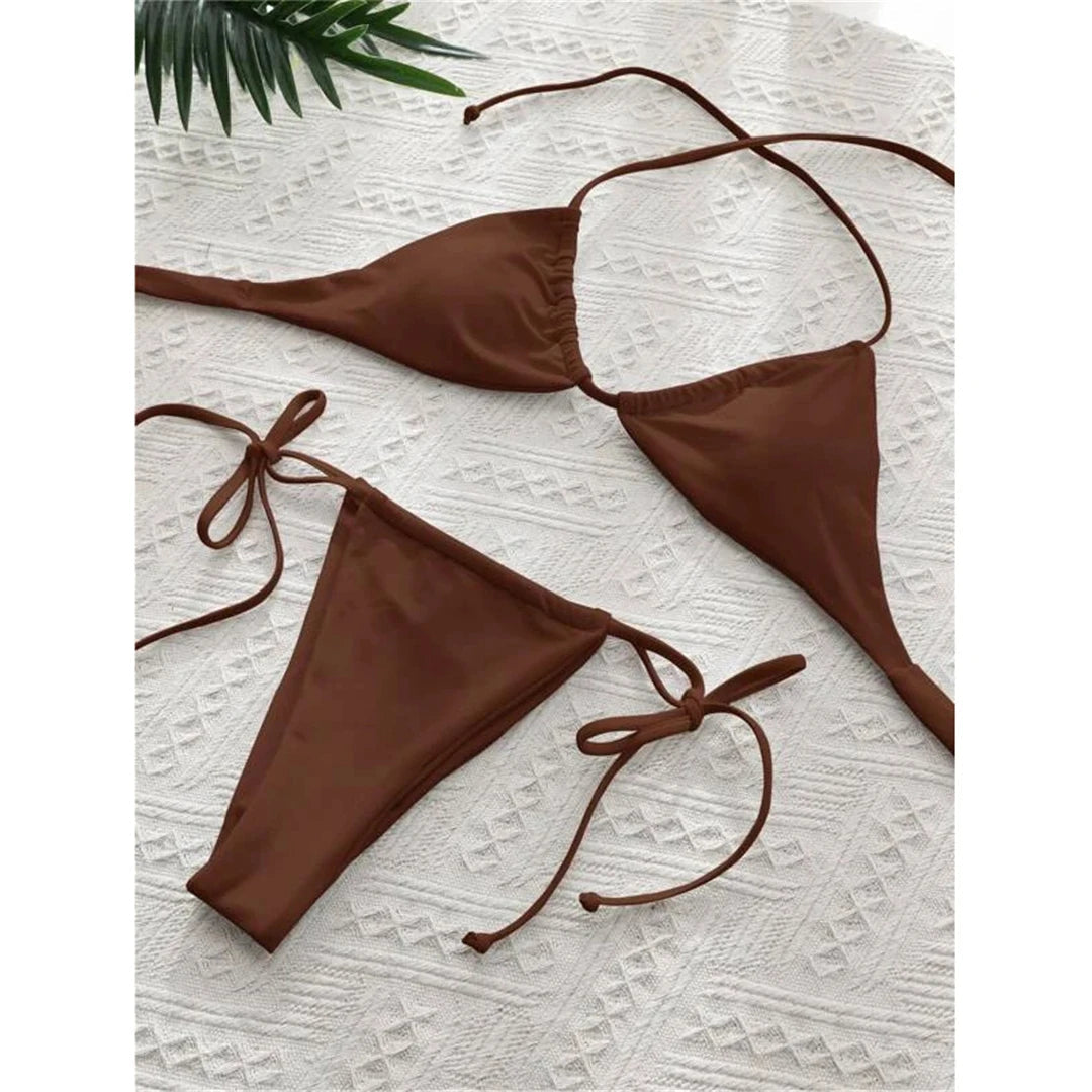 2 Piece Halter Mini Micro Thong Bikini Female Swimsuit Women Bikini set Bather Bathing Suit Swimwear The Clothing Company Sydney