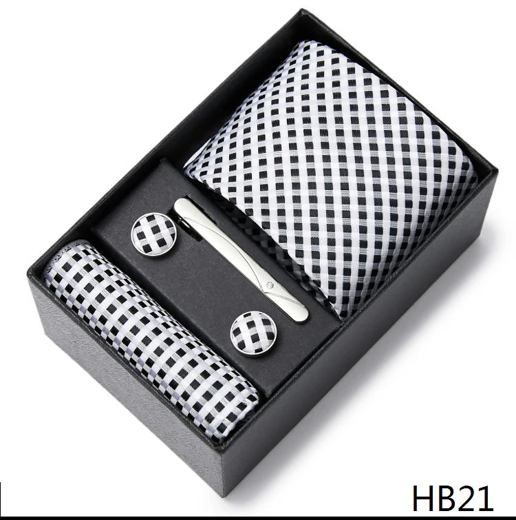 7.5 cm Width Tie Sets Black Men's Tie Hankerchiefs Cufflinks clip Box wedding gift handmade Necktie Set The Clothing Company Sydney