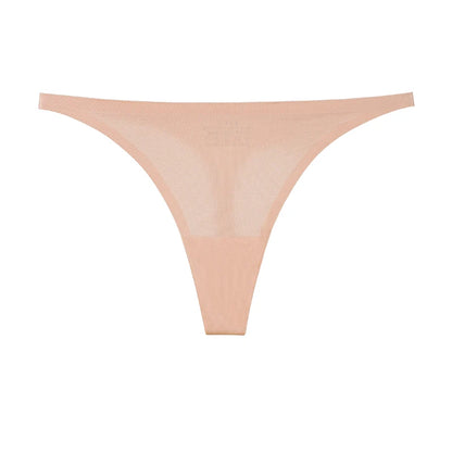 Ice silk thong women's panties, seamless G-string briefs with T-back design in black lingerie.