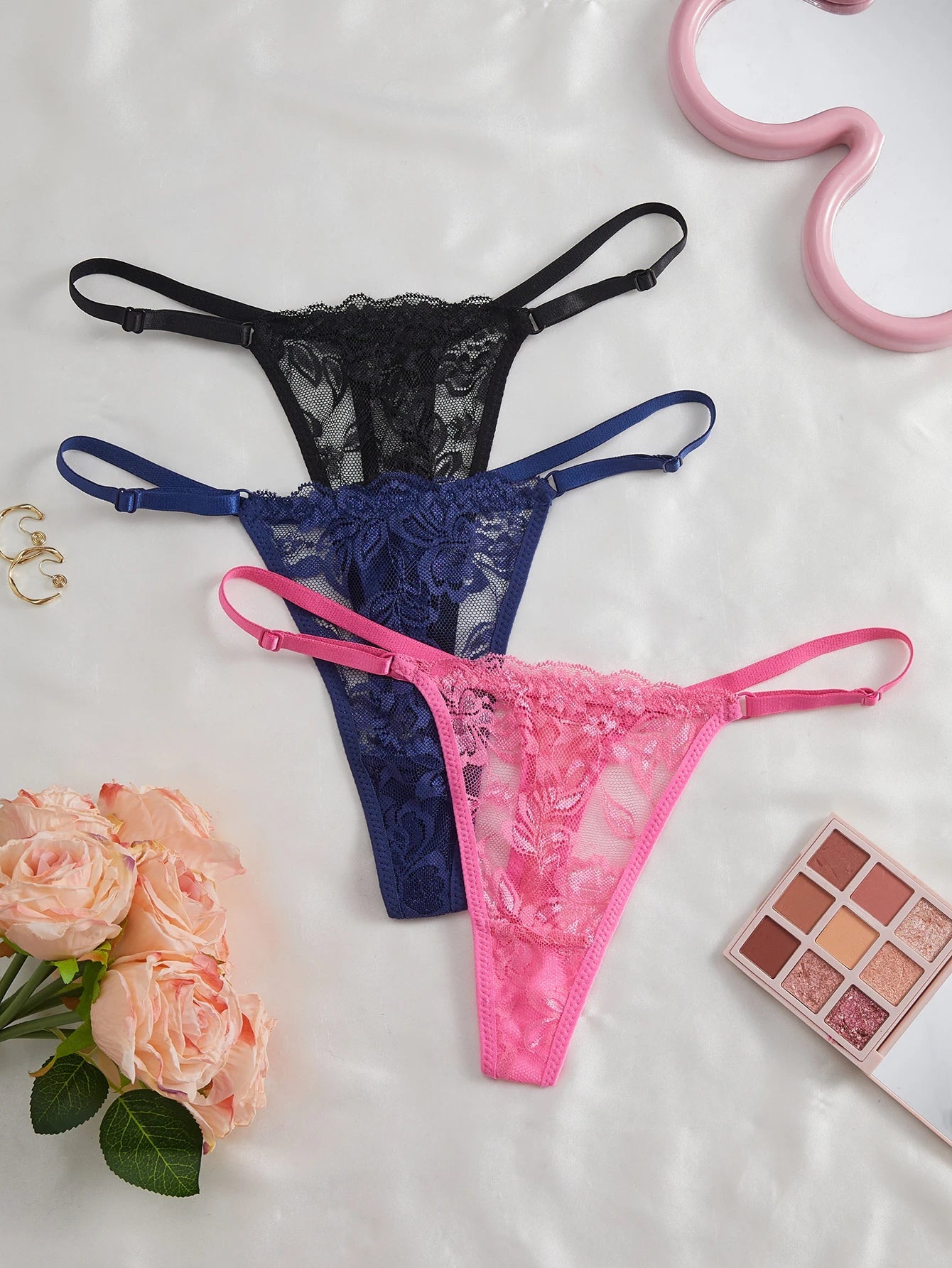 3 Pack Women's Lace Panties Underwear Adjustable Strap Floral Lace Sheer Mesh Thong G String The Clothing Company Sydney