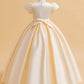 Little Big Girls Elegant Princess Puff Sleeves Satin Flower Girl Wedding Birthday Party Formal Dress