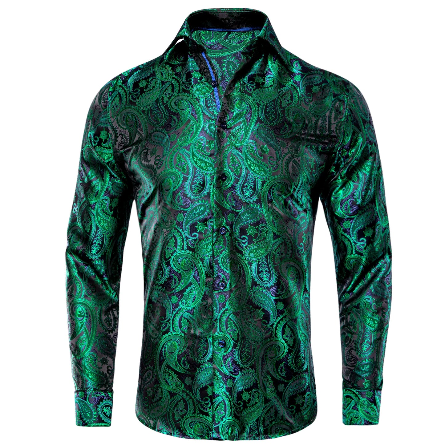 Hi-Tie Long Sleeve Silk Shirts for Men Suit Dress Outwear Male Slim Wedding Floral Paisley Gold Blue Red The Clothing Company Sydney