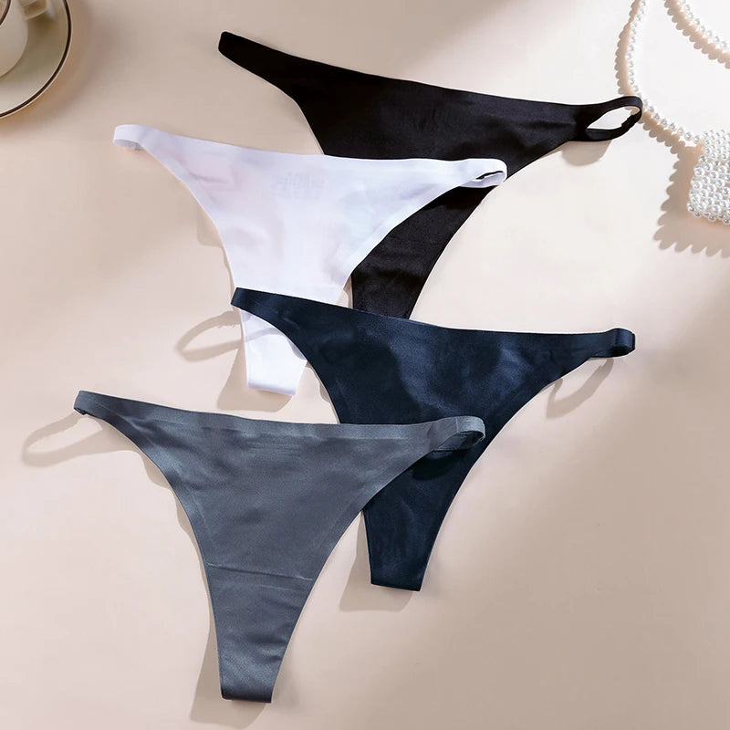 Women's ice silk thong G-string briefs, seamless T-back underwear in a smooth, minimal design