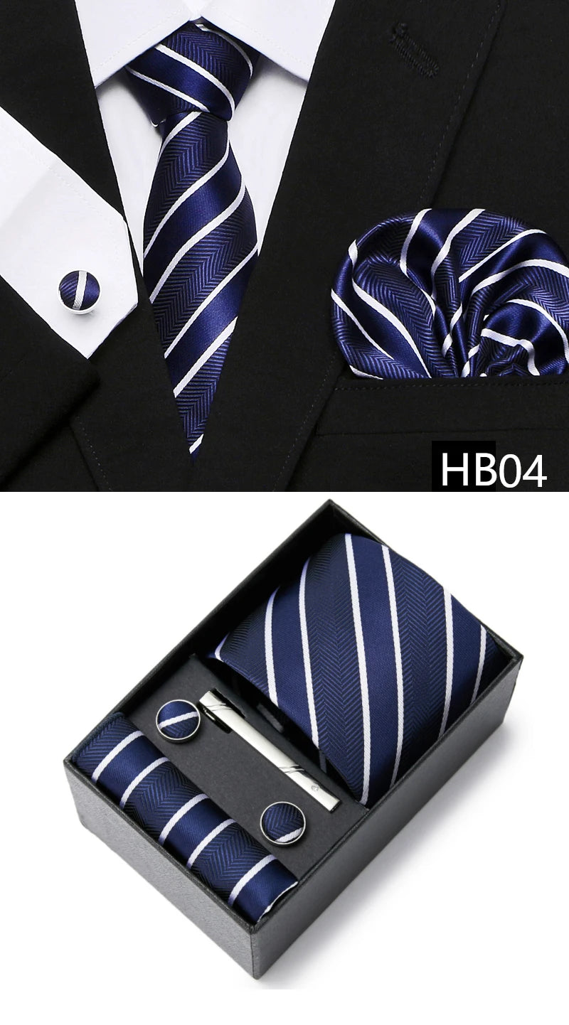 5 piece 7.5 cm Width Tie Sets Black Men's Tie Hankerchiefs Cufflinks clip Box wedding gift handmade Necktie Set The Clothing Company Sydney