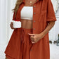 Casual Loose Single-breasted Top And Drawstring Shorts Set Fashion Ladies Suits Summer 2 Piece Set  Matching Outfits