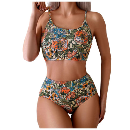 2 Piece High Waist Bikini Bathing Suit Ruched Bikini Swimsuits Print Athletic Swimwear Beachwear The Clothing Company Sydney