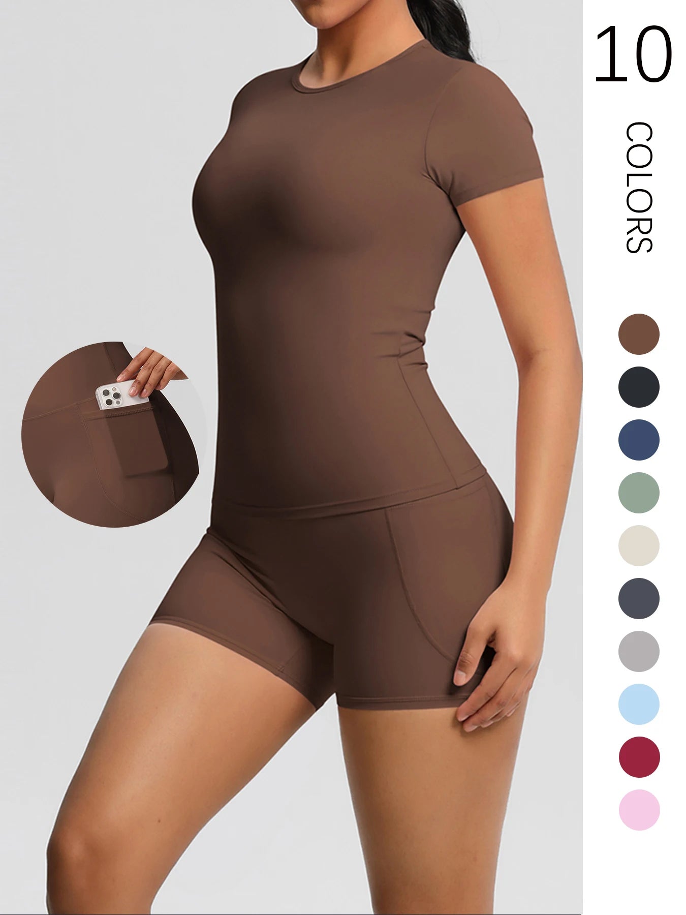 Workout Sportswear 2 Piece Piece Female Yoga Shirt Push Up Workout Clothes Outdoors Sport  High Waist  Fitness Sport Shorts