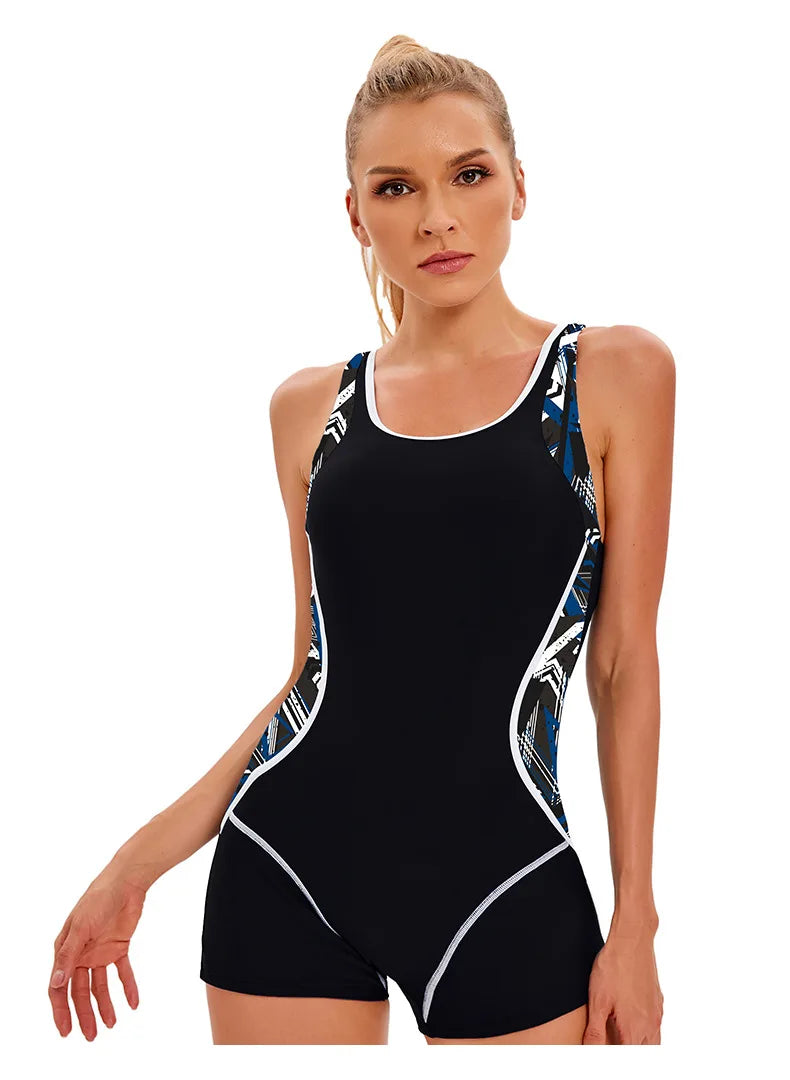 Women's racerback athletic boyshort one-piece swimsuit by The Clothing Company Sydney
