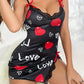 Heart Letter Floral Print Slip Nightdress Lace Trim Deep V Side Split Women's Sleepwear Dress The Clothing Company Sydney