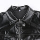 Streetwear Fashion Grunge Zip Up Black PU Leather Jacket Female Letter Embroidery Autumn Coat Motorcycle Jacket Crop Top The Clothing Company Sydney