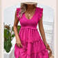 Summer Midi Dresses Casual Red Ruffle Big Hem Holiday Beach Dress Fashion Sleevelee V Neck Dresses The Clothing Company Sydney