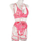 3 Piece Lingerie Luxury Jewel Shoulder Strap Underwear Garter Lace IntimateLingerie Set