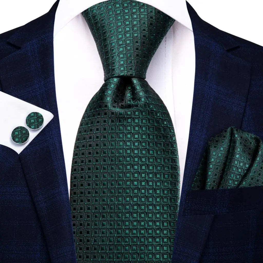 Green Paisley Silk Tie Set for Men – Necktie, Pocket Square & Cufflinks The Clothing Company Sydney