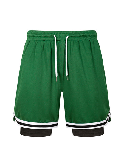 2 in 1 Summer Men's Sports Elastic Waist Basketball Training Shorts Fitness Running Breathable Quick Dry Sportswear Bottoms