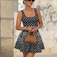 Plaid Print Knit Mini Backless A-line Slim Holiday Dress Elegant Party Dress The Clothing Company Sydney