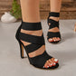 Black Open Toes Shoes Women's Sandals Super High Heel Pumps Ladies Broadband Back Zipper Party Wedding Sandal