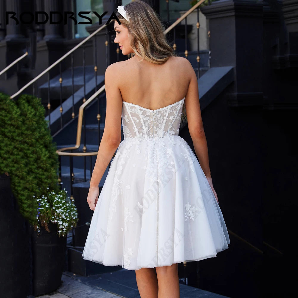 RODDRSYA Short Wedding Dress Lace Sweetheart Bride Party Zipper Backless Princess Bridal Gown Off Shoulder Beach Robe De Mariee The Clothing Company Sydney