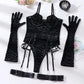 Tight Fitting Lace Bodysuit With Gloves Garter Night Club Outfit Mesh Top Lingerie Set