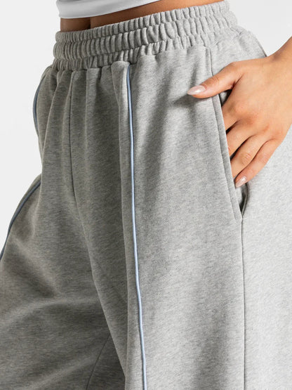 Women's Contrast line Wide Leg Joggers Running Trouser Cotton Mid Waist Casual Loose Sports Yoga Pants With Back Pocket Gymwear The Clothing Company Sydney