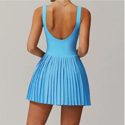 Women's Tennis Dress Jumpsuit Bottom Fitness Clothes Sports Running Pockets Pleated Skirt Sports Yoga Set Dress