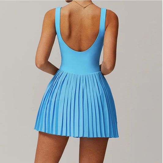 Women's Tennis Dress Jumpsuit Bottom Fitness Clothes Sports Running Pockets Pleated Skirt Sports Yoga Set Dress