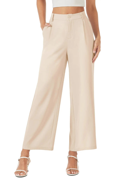 High Waisted Fashion Wide Leg Trousers Womens Loose Casual Lightweight Soft Button Closure 2 Pockets Pants The Clothing Company Sydney