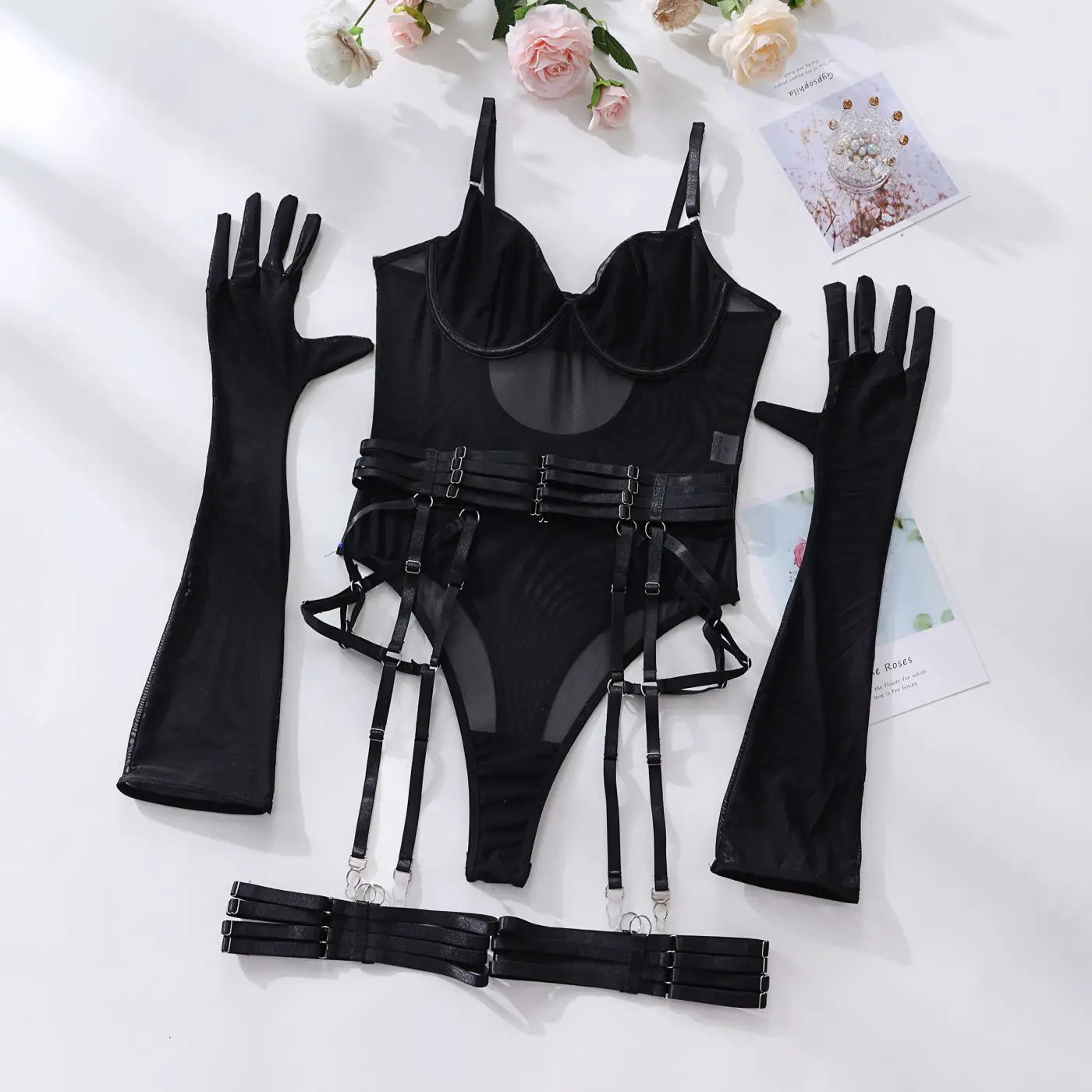 Tight Fitting Lace Bodysuit With Gloves Garter Night Club Outfit Mesh Top Lingerie Set The Clothing Company Sydney