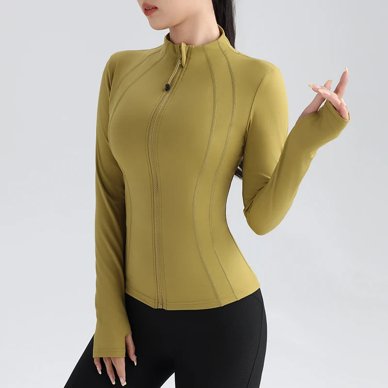 Women's Fitness Running Stretchy Tight Long Sleeve Top Sportswear Full Zip Yoga Top with Thumbholes Training Wear Jacket The Clothing Company Sydney