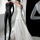 Luxury White Satin Trailing Wedding Dresses Women Elegant Strapless Long Prom Party Bridal Dress