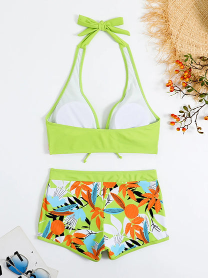 2 Piece Halter Bikini Set Shorts Swimsuit High Waist Swimwear Female Printed Bathers Swimming Bathing Swim Suit Beachwear