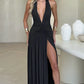 Halter Deep V Neck Backless Maxi Sleeveless Thigh High Split Long Dress The Clothing Company Sydney