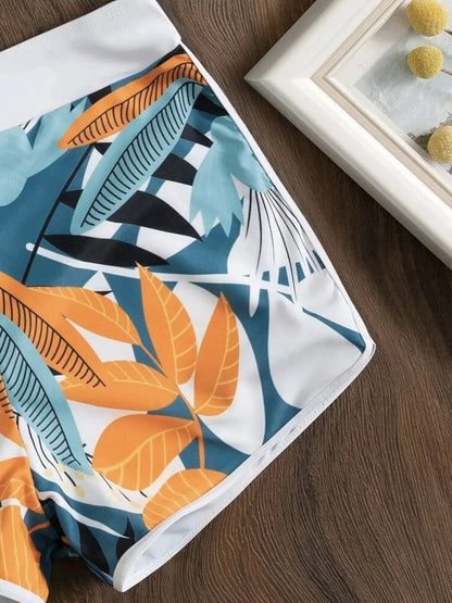 2 Piece Halter Bikini Set Shorts Swimsuit High Waist Swimwear Female Printed Bathers Swimming Bathing Swim Suit Beachwear