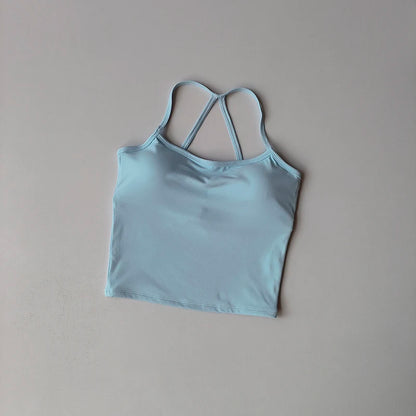 2 Piece Yoga Gym Set Halter Top Set Yoga High Waist Shorts Backless Tights Bra Vest Seamless Stretch Ribbed Shorts Set