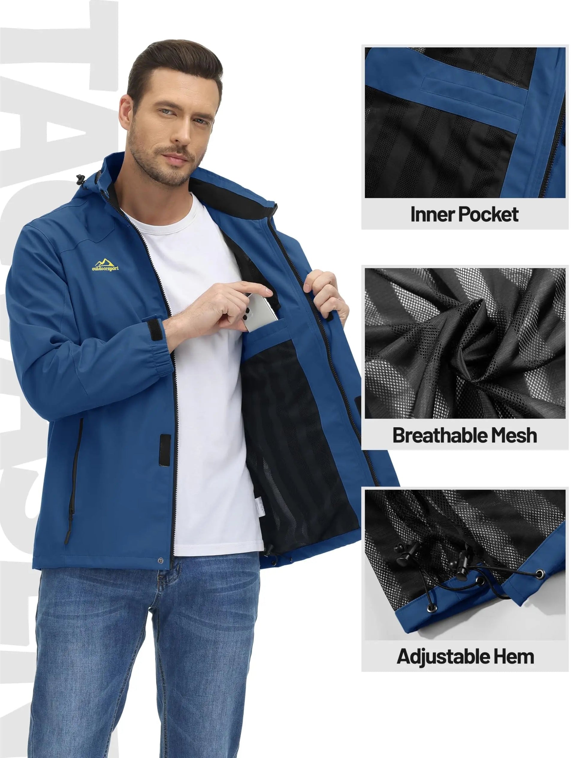 Lightweight Windbreaker Mens Mesh Lined Waterproof Rain Jacket Outdoor Fishing Hiking Jacket with Detachable Hood The Clothing Company Sydney