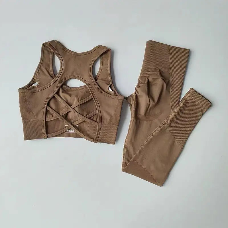 2 Piece Sports Bra Women's Matching Set Fitness Tank Top Bra Shockproof Running Leggings Yoga Suit Criss Cross Back Bra Clothing