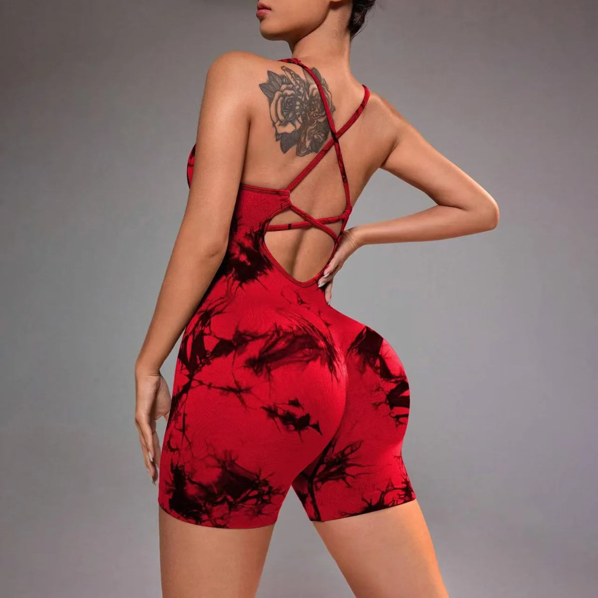 Tie Dye Yoga Bodysuit for Women - Seamless Strappy Dance Leotard High Cut Workout Unitard for Gym Fitness Jumpsuit