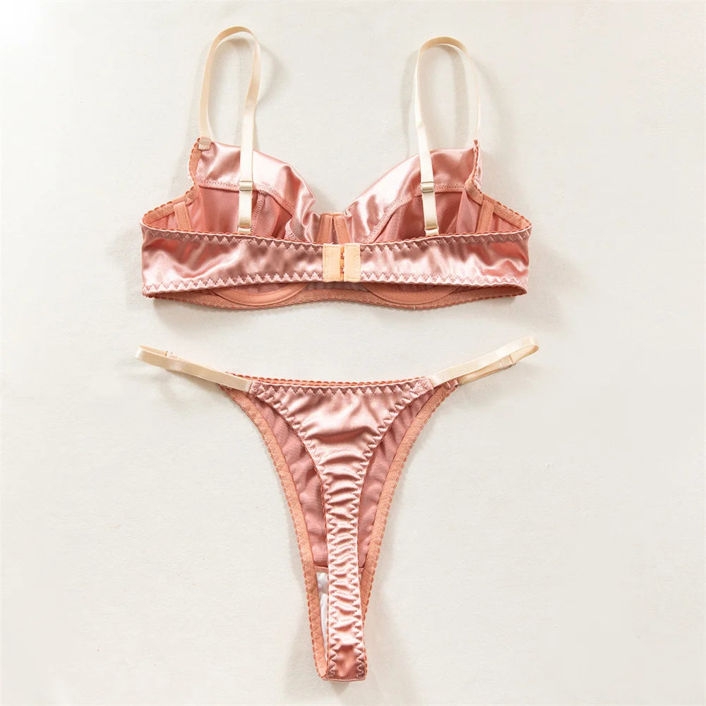 2 Piece Satin Lingerie Fancy Patchwork Bras And Thongs Underwear Suits Intimate Set The Clothing Company Sydney