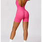 Women's Romper Yoga Hollow Backless Scrunch Seamless One Piece Outfit Fitness Overalls Playsuit Gym Sport Short Jumpsuit