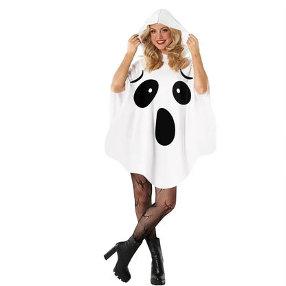 Women's Halloween Ghost Witch Fairy Cosplay White Bat Wing Outfit Spooky Costume