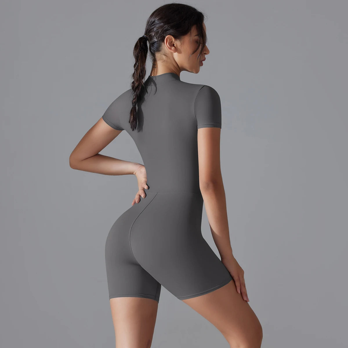 Yoga Set Women's Jumpsuits One-Piece Suit Zipper Short Sleeve Gym Push Up Workout Fitness Bodysuit Sportswear