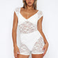 Patchwork See Through Lace Women's Bodysuit White V Neck Bodycon Rompers Femme Summer Elastic Party Clubwear The Clothing Company Sydney