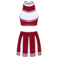 Women's Cheerleading Costume Uniform Carnival Cosplay Outfit Stand Collar Sleeveless Crop Top with Mini Pleated Skirt