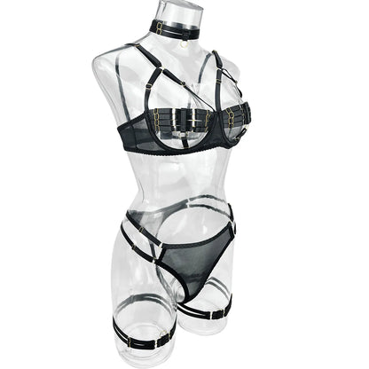 5-Piece Costume Hollow Underwear Sensual Open Bra Outfits Lingerie Set - The Clothing Company Sydney